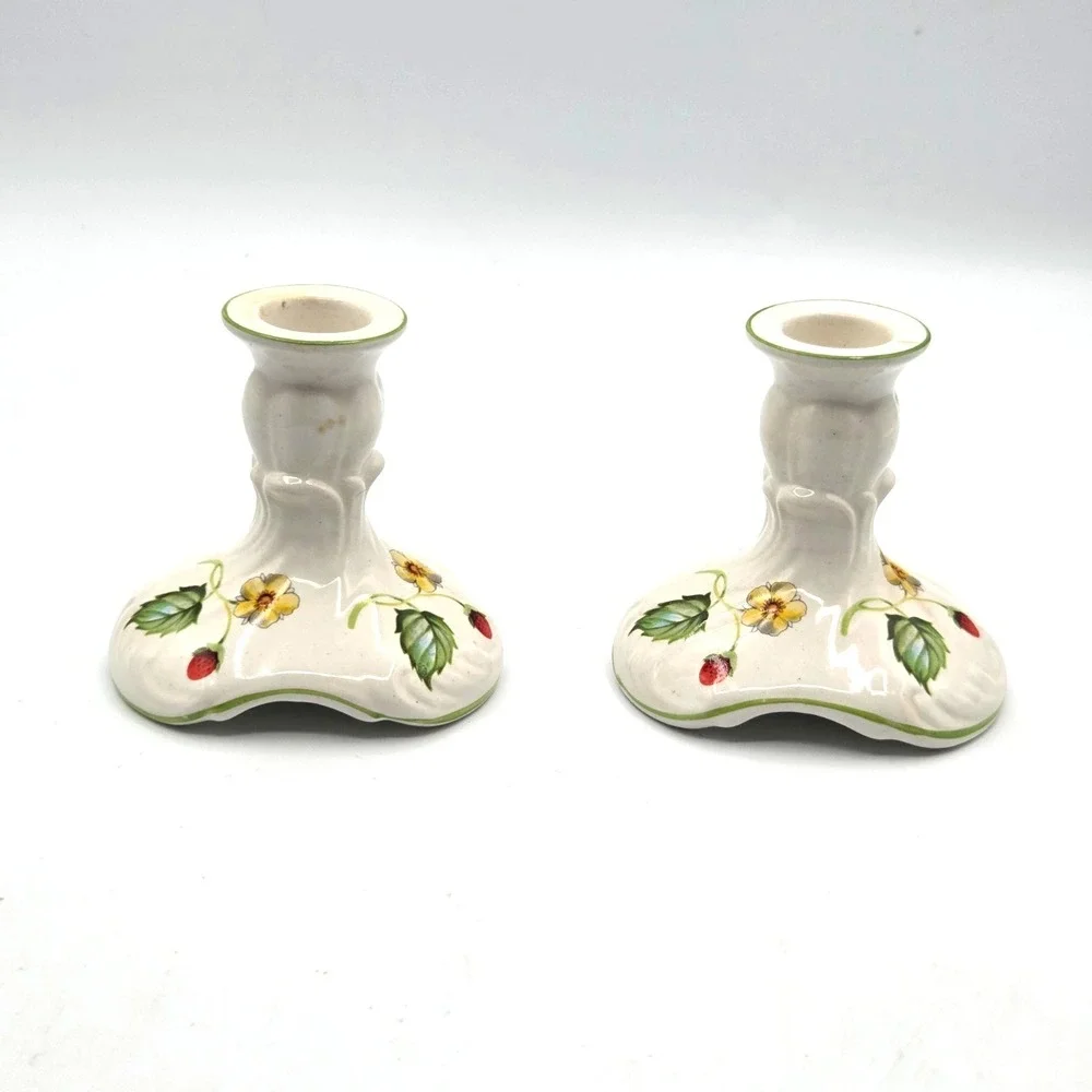 James Kent Old‎ Foley Strawberry Candle Holders Pair From England VINTAGE